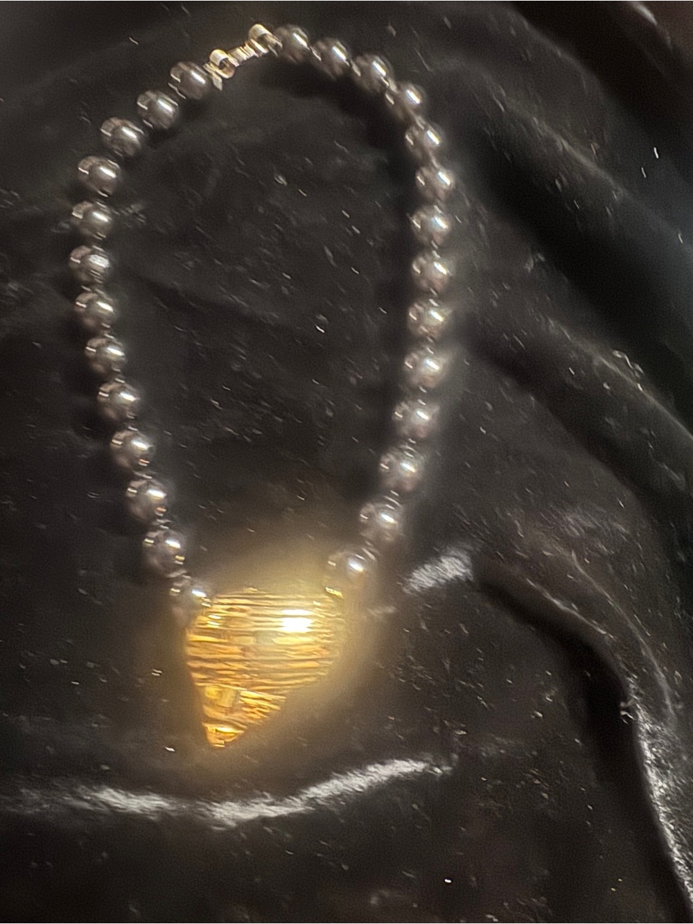 Gold Heart Pendant on Black Beaded Necklace - Women's Jewelry